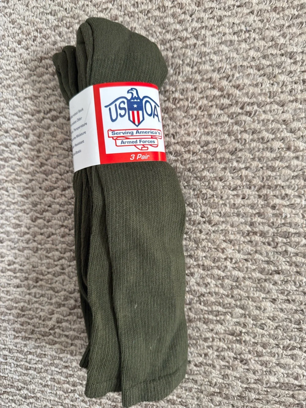 3 Pairs Olive Green US Military Crew Socks - USA Made Comfort Men size 10-13